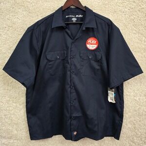 Dickies Work Shirt Mens 2XL Navy Blue Flex Short Sleeve Button Up New